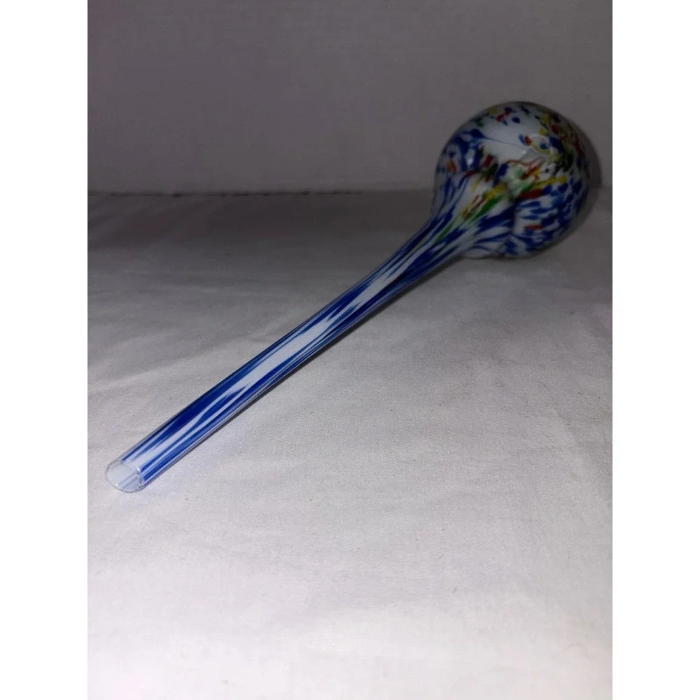 Murano Art Glass Bud Vase Long Neck Confetti Splatter Blue‎ White Italian Glass